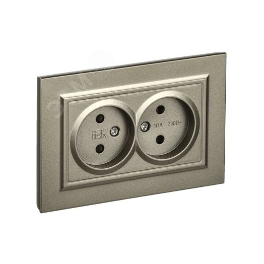 BRITE Розетка 2-местная без заземления с защитными шторками 10А в сборе РСш12-2-БрШ шампань IEK