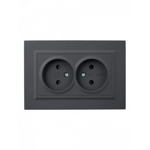 BRITE Розетка 2-местная без заземления с защитными шторками 10А в сборе РСш12-2-БрГ графит IEK