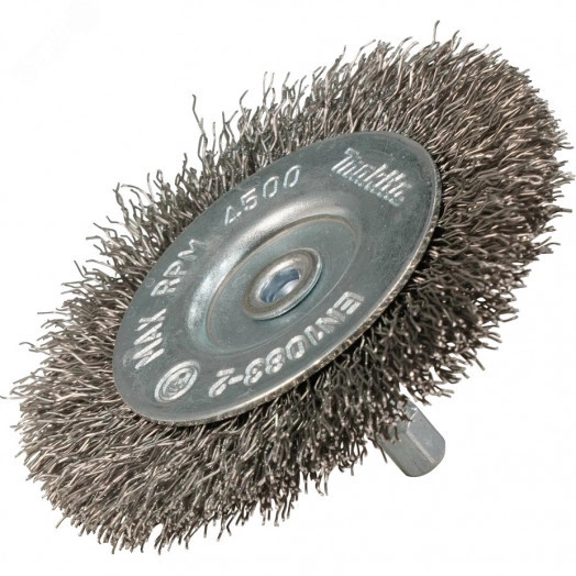 Щетка проволочная дисковая (d75 мм, толщина проволоки 0.3 мм, гофрированная, нержавеющая сталь, 1/4'')
