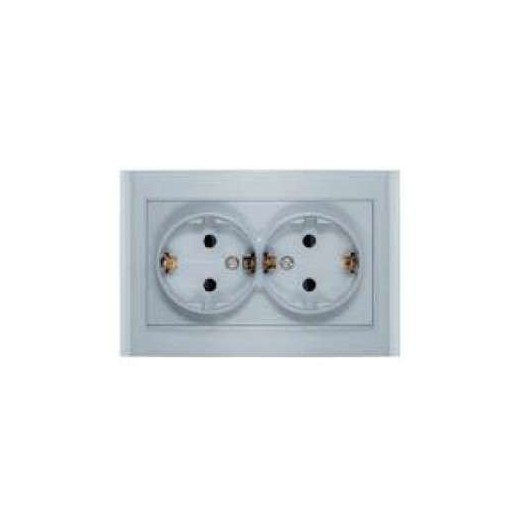 Розетка 2-м СП Бриллиант 16А IP20 с заземл. защ. шторки серебр. UNIVersal 7949797