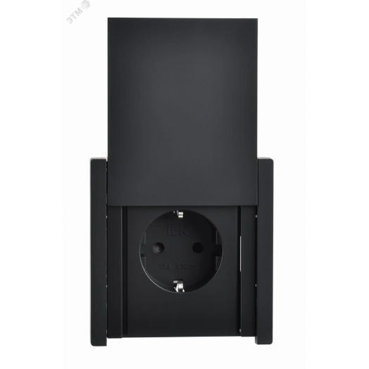 FORTE&PIANO Розетка 1-местная с заземлением с защитными шторками и крышкой винтовое крепление 16А IP44 FP121 черный IEK