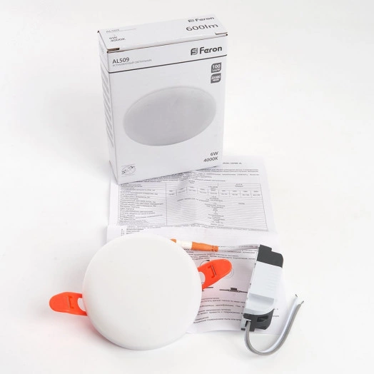 Светильник светодиодный ДВО-6w 4000К 600Лм slim белый с регулируемым монтажным диаметром (до 70мм)