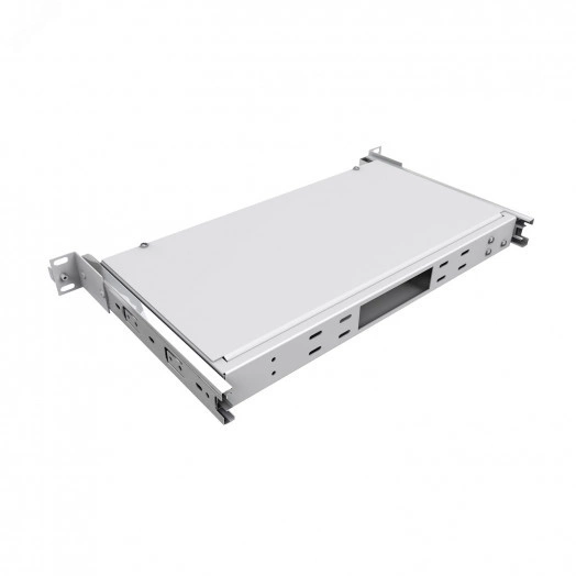 Кросс NTSS STANDART оптический выдвижной 19' частично укомплектованный 1U. 8/16/24 портов LC duplex (планки 2LC-3шт. планка-заглушка-2шт. сплайс-кассета-2шт) серый RAL 7035