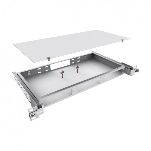 Кросс NTSS STANDART оптический выдвижной 19' частично укомплектованный 1U. 8/16/24 портов LC duplex (планки 2LC-3шт. планка-заглушка-2шт. сплайс-кассета-2шт) серый RAL 7035