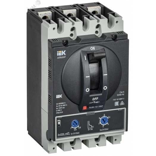 Выключатель автоматический в литом корпусе ARMAT 3P типоразмер D 50кА 125А расцепитель термомагнитный регулируемый