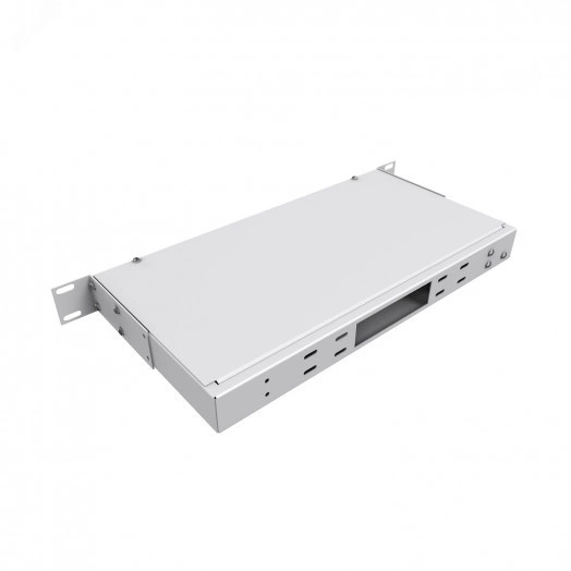 Кросс оптический 19'' частично укомплектованный 1U, 24 порта LC quadro (сплошная панель, сплайс-кассета-3шт) серый RAL 7035