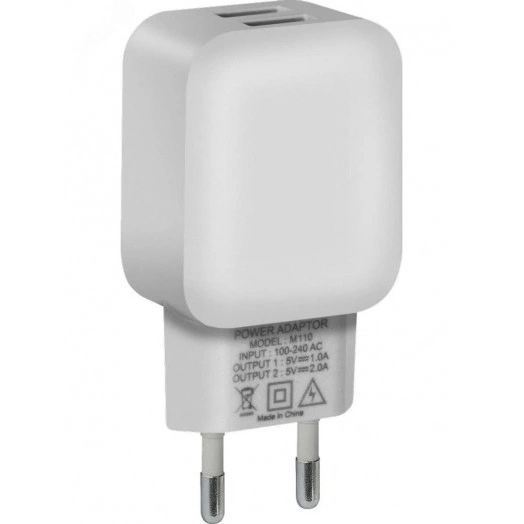 Зарядное устройство сетевое EPA-13 белый, 2xUSB, 5V/2.1А