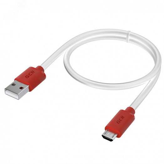 Кабель Micro USB, 1 м., белый-красный, быстрая зарядка