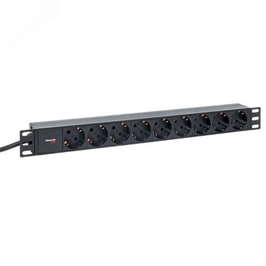 Блок розеток PDU TERACOM PRO 19' 1U 16А/250В 9 роз. Schuko шнур 2 м 3x1.5 мм2 вилка Schuko корпус пластик черный