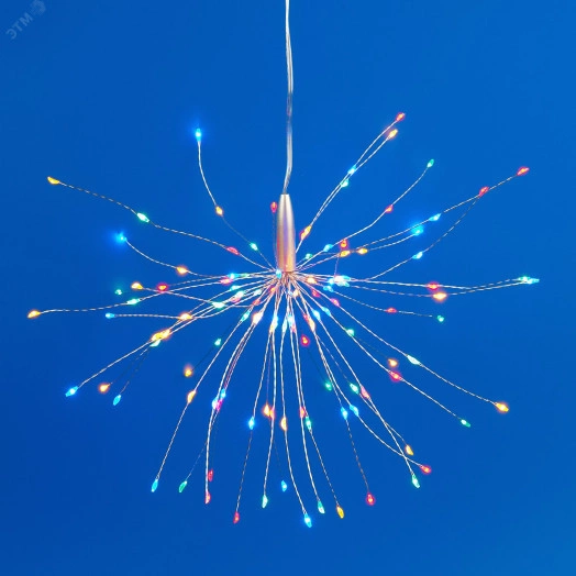 Фигура светодиодная Фейерверк на батарейках 3AA (не в/к) 30х30см Подвесная 120 светодиодов Разноцветный свет Пульт ДУ (в/к) Провод прозрачный ULD-H3030-150/DTA/3AA/RC MULTI IP20 FIREWORKS  TM Uniel