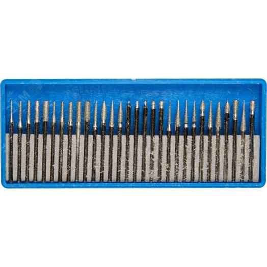Набор : Мини-насадки с алмазным напылением в пластиковом боксе, P=180, хвостовик d=3мм, 30 предметов
