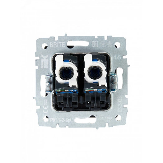 BRITE Розетка компьютерная двойная RJ45 кат.6 РК11-2-БрС сталь IEK