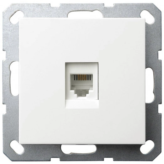 Телефонная розетка RJ11 с накладкой, цвет белый глянцевый