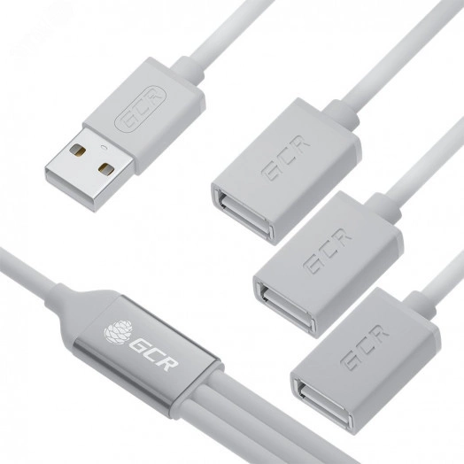 Хаб USB 2.0 на 3 порта, 1.2 м., гибкий, белый