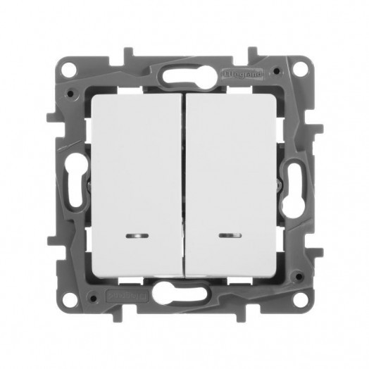 Механизм выключателя 2-кл. СП Etika 10А IP20 250В 10AX с подсветкой / индикацией безвинт. зажимы бел. Leg 672204