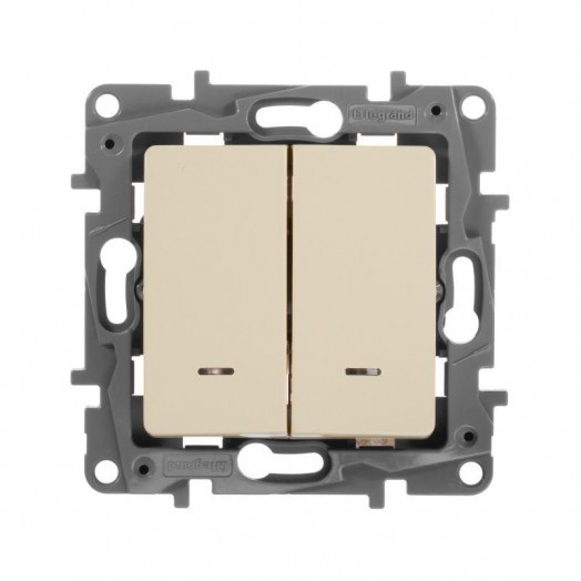 Механизм выключателя 2-кл. СП Etika 10А IP20 250В 10AX с подсветкой / индикацией безвинт. зажимы сл. кость Leg 672304