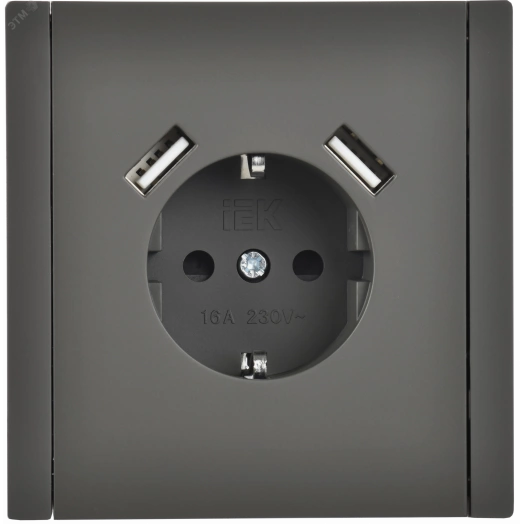 FORTE&PIANO Розетка 1-местная с заземлением с защитными шторками винтовое крепление 16А USB A+A 3,1А FP345 серый IEK