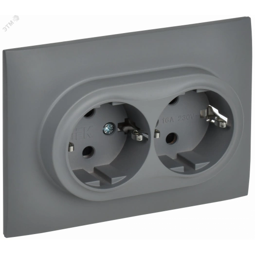 SKANDY Розетка 2-местная с заземлением с защитными шторками 16А в сборе SK-R07Gr серый IEK