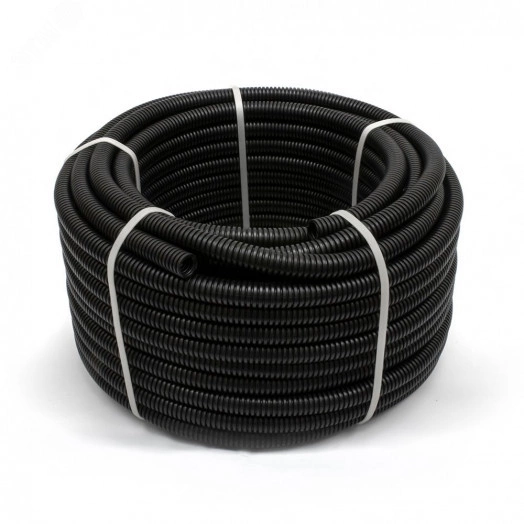 Труба гофрированная ПА негорючая (НГ) стойкая к ультрафиолету разрезная черная dвн 7,0 мм, dнар 10,0 мм (50м/уп)