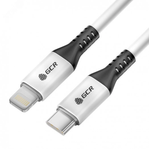 Кабель USB Type C на Lightning, 1.2 м., белый-черный, быстрая зарядка