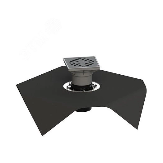 Трап вертикальный дворовый регулируемый ТП-616.160В с выходным диаметром 160 мм, с прижимным фланцем, чугунной решеткой, с битумно-полимерной прокладкой