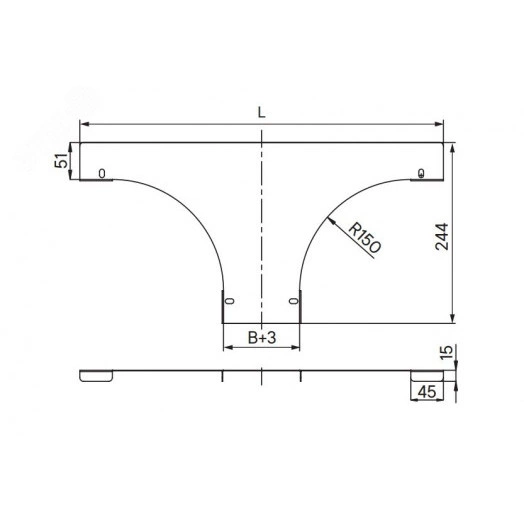 Крышка на ответвитель универсальный DL горизонтальный 150, в комплекте с крепежными элементами и соединительными пластинами, необходимыми для монтажа, горячеоцинкованная