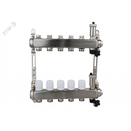 Коллекторная группа с настроечными и регулировочными клапанами, автоматическими воздухоотводчиками дренажными клапанами нержавеющей стали 1' 9 х 3/4'