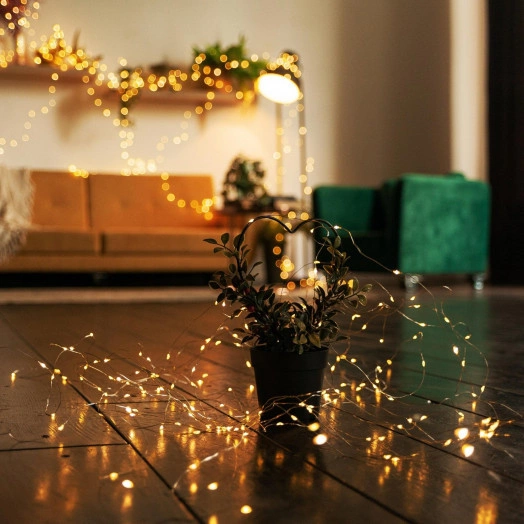 Гирлянда светодиодная Роса 100м 1000 светодиодов Теплый белый свет Пульт ДУ (в/к) Провод прозрачный ULD-S10000-1000/DTA/RC WARM WHITE IP44 DEW ТМ Uniel