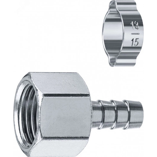 Переходник штуцер ''елочка'' 10 мм - 1/2''F, с обжимным хомутом Профессионал