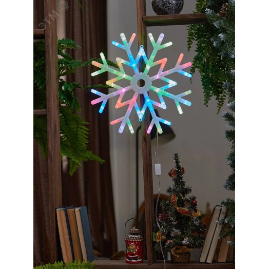 Фигура светодиодная Снежинка 40х40см Подвесная 48 светодиодов RGB свет Провод прозрачный   ULD-H4040-048/DTA RGB IP20 SNOWFLAKE TM Uniel