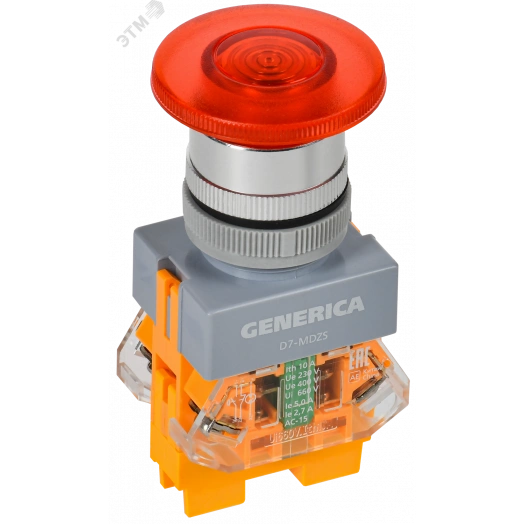 Кнопка D7-MDZS Грибок d=22мм 1з+1р с п/ф кр. GENERICA