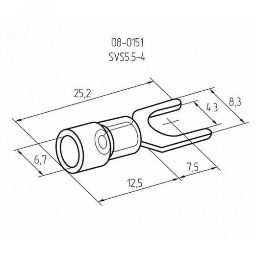 Наконечник вилочный изолированный 4,3 мм 4-6 мм2 (НВи 6,0-4/НВи 5,5-4) желтый (10 шт/уп)
