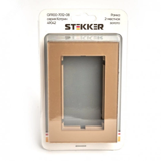 Рамка двухместная без перемычки, стекло, Катрин, золото Stekker