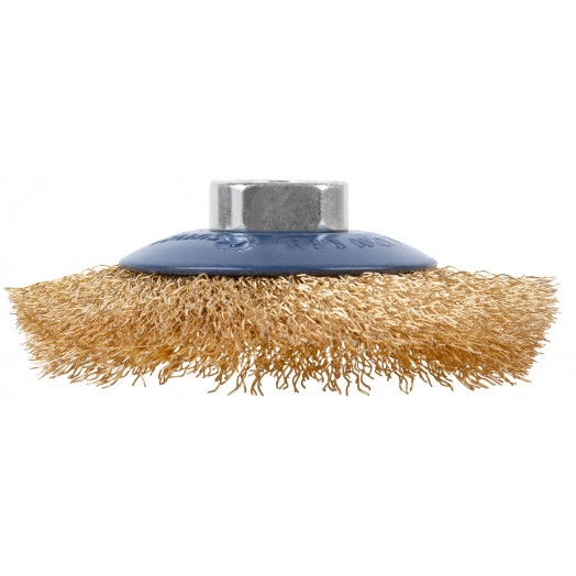 Щетка для УШМ, М14, тип ''Тарелка'', латунированная витая проволока 0,3 мм, 100 мм, Profi