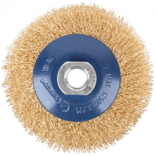Щетка для УШМ, М14, тип ''Тарелка'', латунированная витая проволока 0,3 мм, 100 мм, Profi