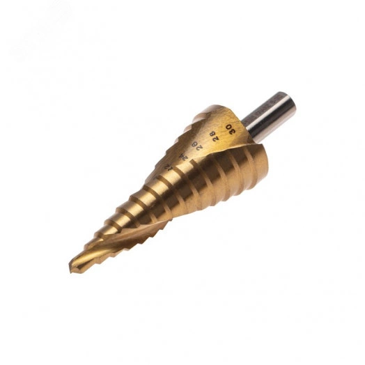 Сверло ступенчатое, 6-8-10-12-14-16-18-20-22-24-26-28-30 мм, Р6М5, ТИТАН, трехгр.хвостовик