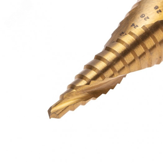 Сверло ступенчатое, 6-8-10-12-14-16-18-20-22-24-26-28-30 мм, Р6М5, ТИТАН, трехгр.хвостовик