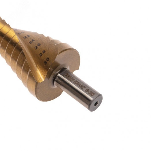 Сверло ступенчатое, 6-8-10-12-14-16-18-20-22-24-26-28-30 мм, Р6М5, ТИТАН, трехгр.хвостовик