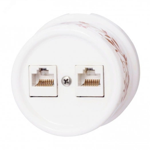 Розетка Лизетта RJ45 информационная двойная, керамика, цвет белый, декор D6/2