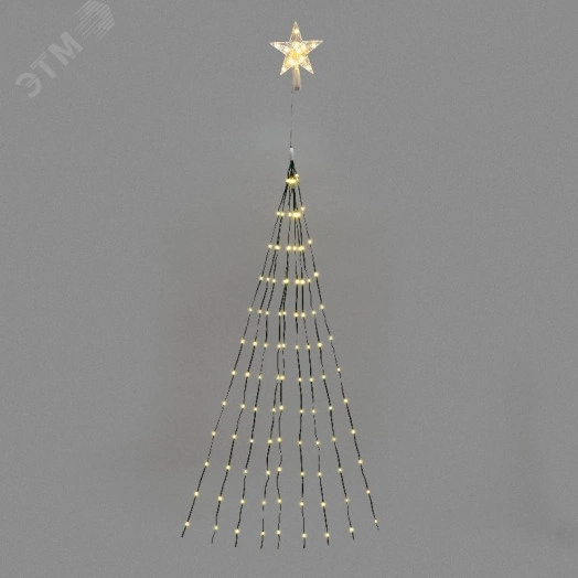 Гирлянда светодиодная из росы с макушкой на елку 9 нитей х 2м, 200LED эффект водопада теплый белый цвет 230В