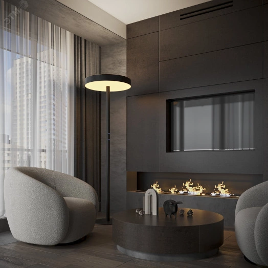 Светодиодный светильник RVE-LBX-CIELO-UPDOWN-2150х600-T-DIM (Торшер круг 600х600х80мм 84Вт напольный 4000K стойка 2060х400мм черный)