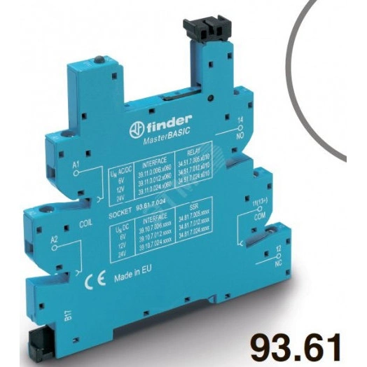 Розетка MasterBASIC с винтовыми клеммами (с зажимной клетью) для реле 34 серии, питание 24В DC, в комплекте пластиковая клипса, опции: LED