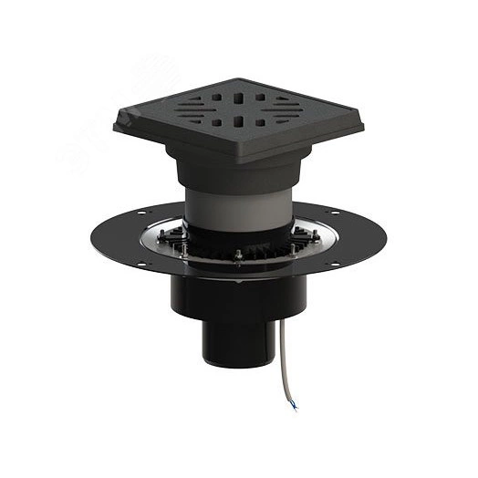 Трап вертикальный дворовый регулируемый ТП-616.1.110-Э с выходным диаметром 110 мм, с прижимным фланцем, чугунной решеткой, мусоросборником и запахозапирающим устройством, с обогревом