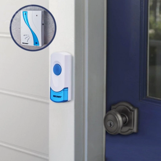 Звонок беспроводной дверной 32 мелодии 100м кнопка IP 44 белый/синий RX-2