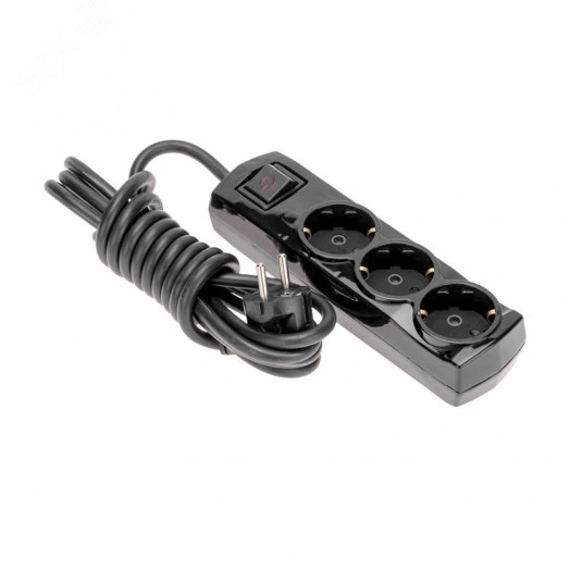 Удлинитель PREMIUM 3 гнезда, 3 м, 3х1,5 мм2, с/з, с выключателем, черный