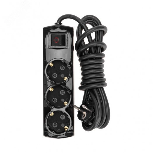 Удлинитель PREMIUM 3 гнезда, 3 м, 3х1,5 мм2, с/з, с выключателем, черный