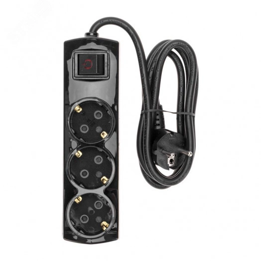 Удлинитель PREMIUM 3 гнезда, 1,5 м, 3х1,5 мм2, с/з, с выключателем, черный