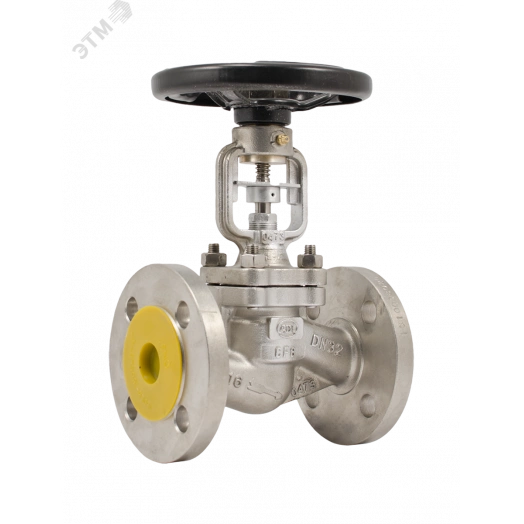 Клапан (Вентиль) запорный сильфонный фланцевый DN40 PN40, сталь нержавеющая