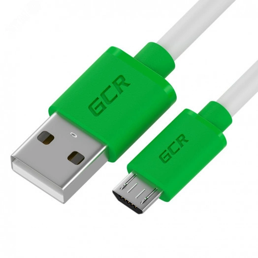 Кабель Micro USB, 1 м., белый-зеленый, быстрая зарядка