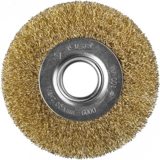 Щетка дисковая для УШМ, витая стальная латунированная проволока 0,3мм, 100х22мм ''Профессионал''.